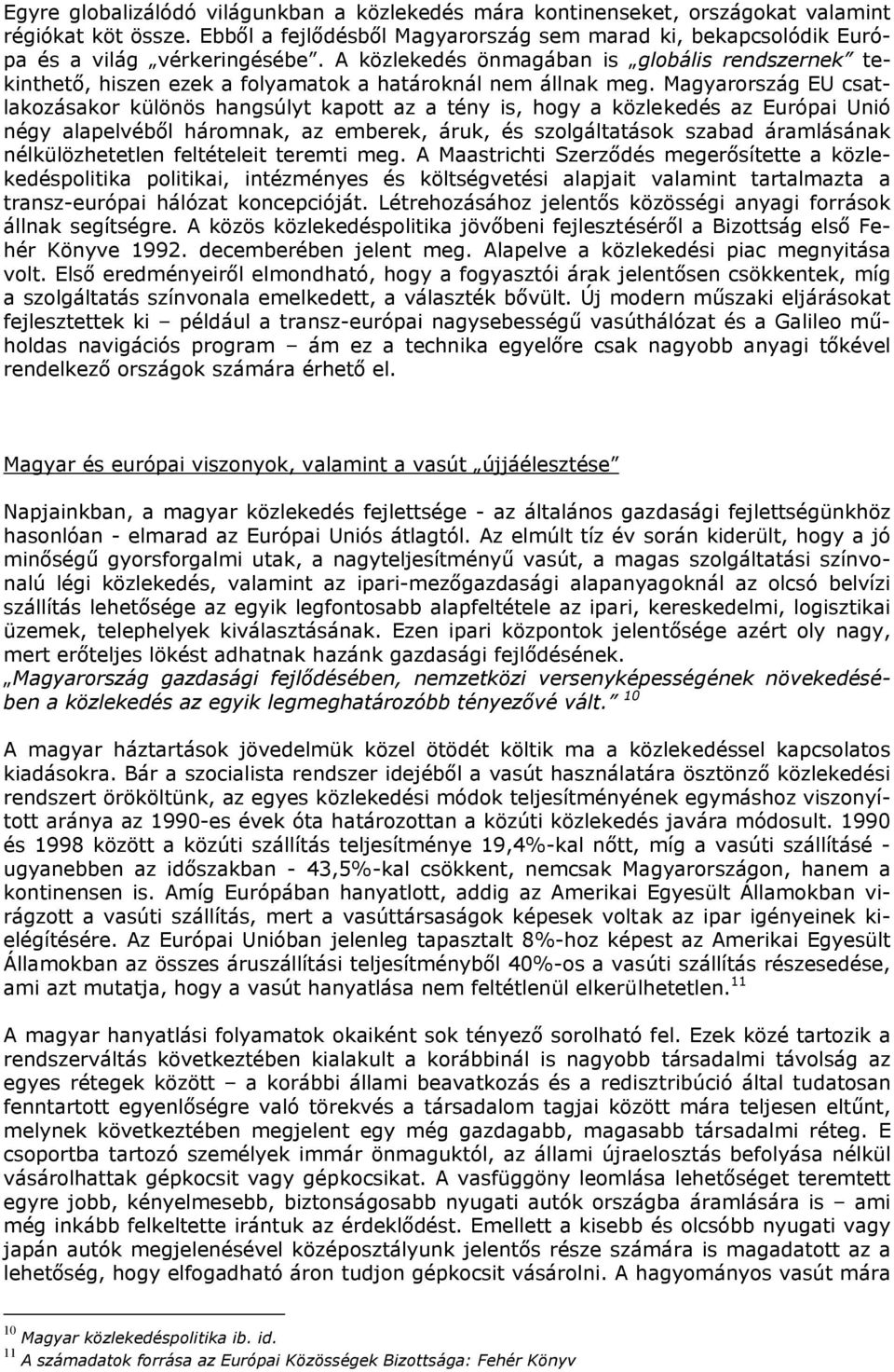 Magyarország EU csatlakozásakor különös hangsúlyt kapott az a tény is, hogy a közlekedés az Európai Unió négy alapelvéből háromnak, az emberek, áruk, és szolgáltatások szabad áramlásának