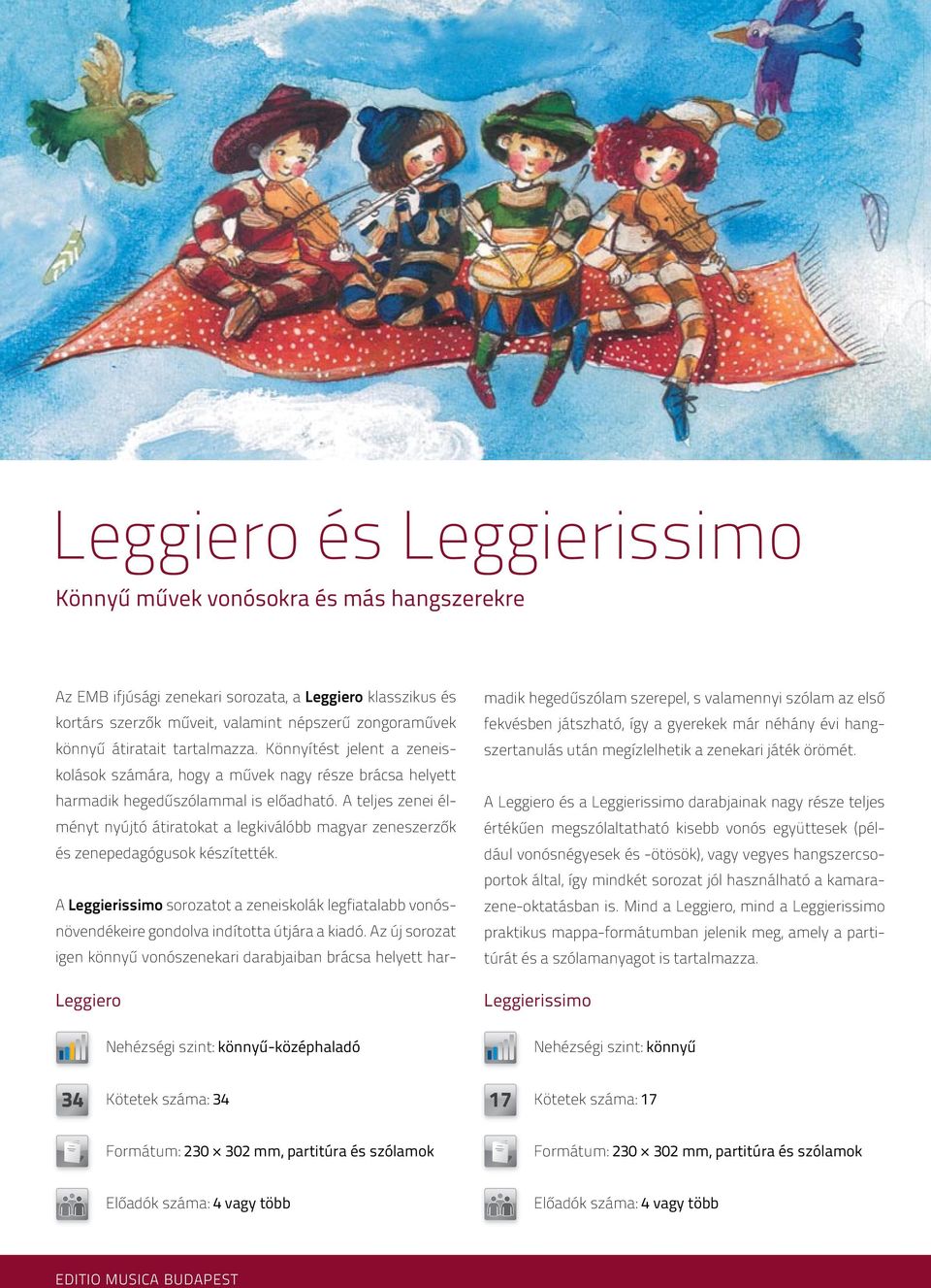 zeneszerzők és zenepedagógusok készítették Leggierissimo sorozatot a zeneiskolák legfiatalabb vonósnövendékeire gondolva indította útjára a kiadó z új sorozat igen könnyű vonószenekari darabjaiban