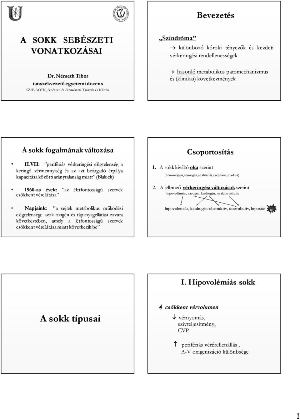 patomechanizmus és (klinikai) következmények A sokk fogalmának változása II.