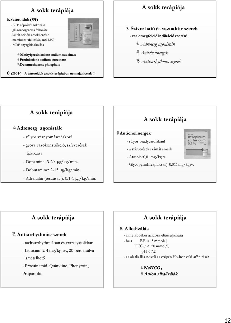 succinate Dexamethasone phosphate 7. Szívre ható és vazoaktív szerek - csak megfelelő indikáció esetén!