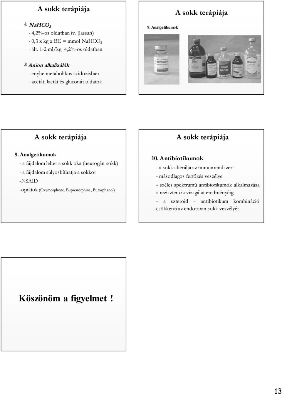Analgetikumok - a fájdalom lehet a sokk oka (neurogén sokk) - a fájdalom súlyosbíthatja a sokkot -NSAID -opiátok (Oxymorphone, Buprenorphine, Butorphanol) 10.