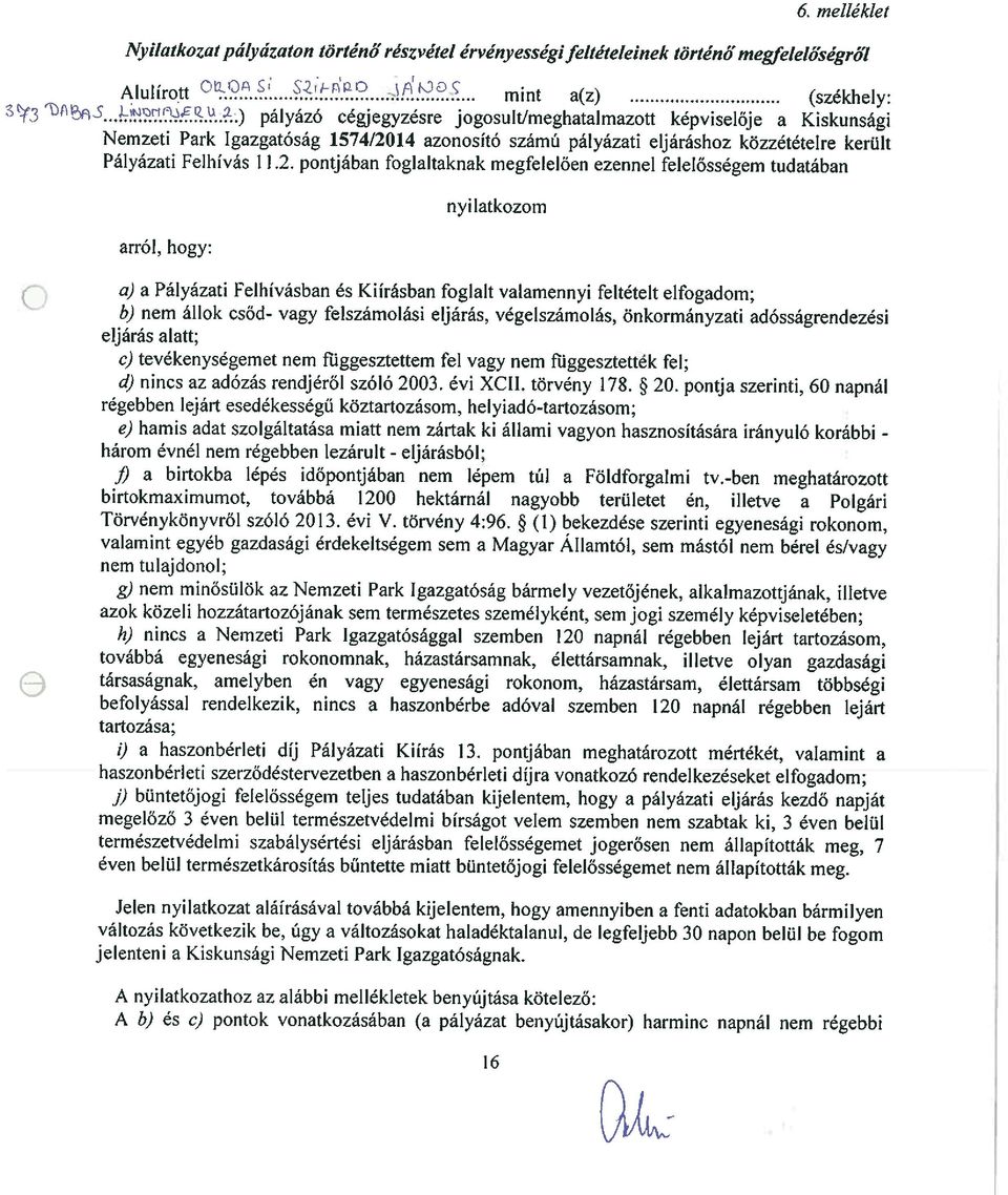 14 azonosító számú pályázati eljáráshoz közzétételre került Pályázati Felhívás II.2.