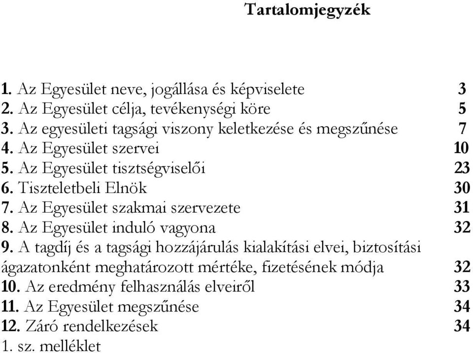 Tiszteletbeli Elnök 30 7. Az Egyesület szakmai szervezete 31 8. Az Egyesület induló vagyona 32 9.