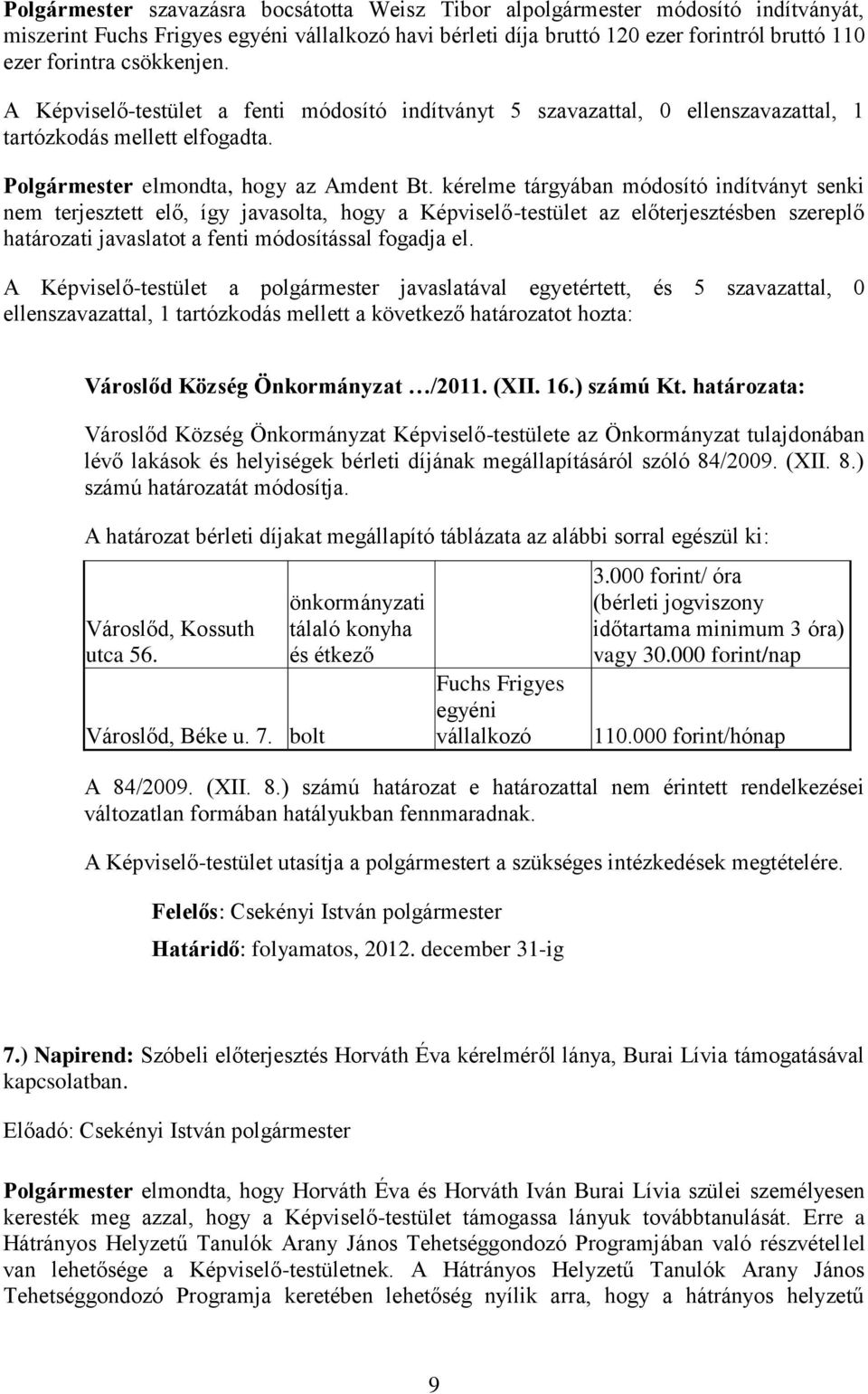 kérelme tárgyában módosító indítványt senki nem terjesztett elő, így javasolta, hogy a Képviselő-testület az előterjesztésben szereplő határozati javaslatot a fenti módosítással fogadja el.