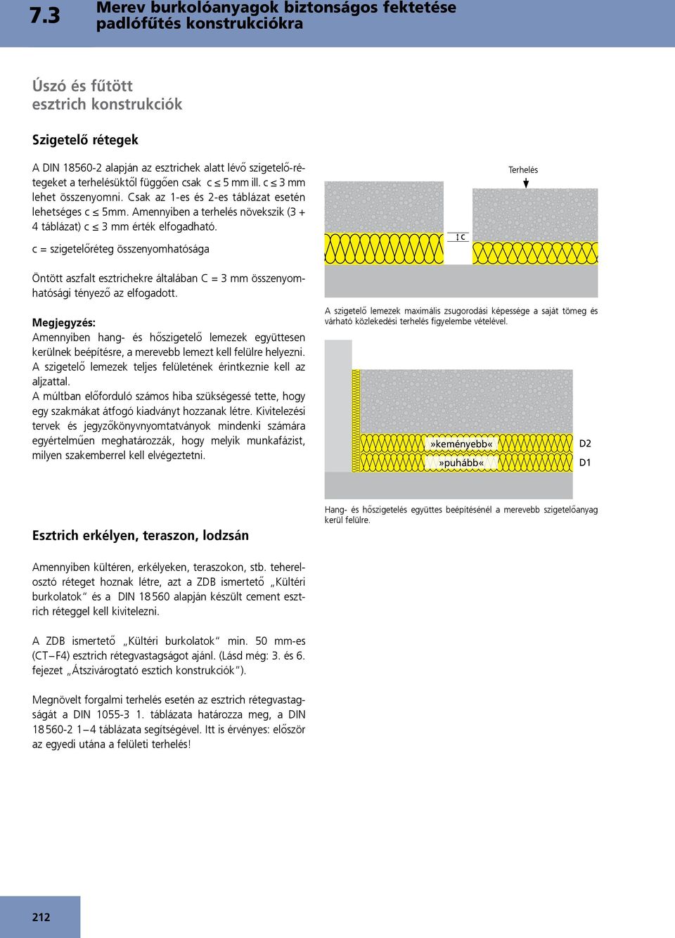 c = szigetelőréteg összenyomhatósága c Terhelés Öntött aszfalt esztrichekre általában C = 3 mm összenyomhatósági tényező az elfogadott.