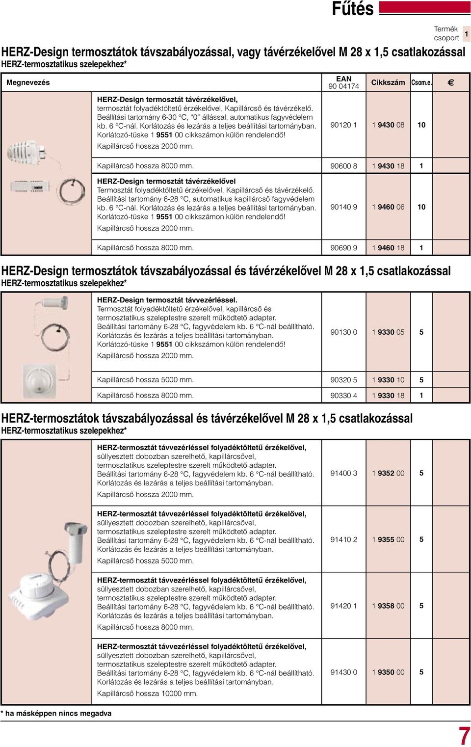 Korlátozó-tüske 955 00 cikkszámon külön rendelendő! Kapillárcső hossza 2000 mm. 9020 9430 08 0 Kapillárcső hossza 8000 mm.