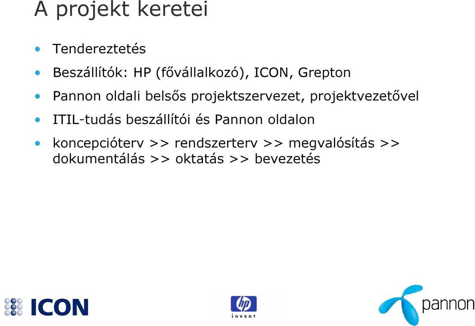 projektvezetővel ITIL-tudás beszállítói és Pannon oldalon