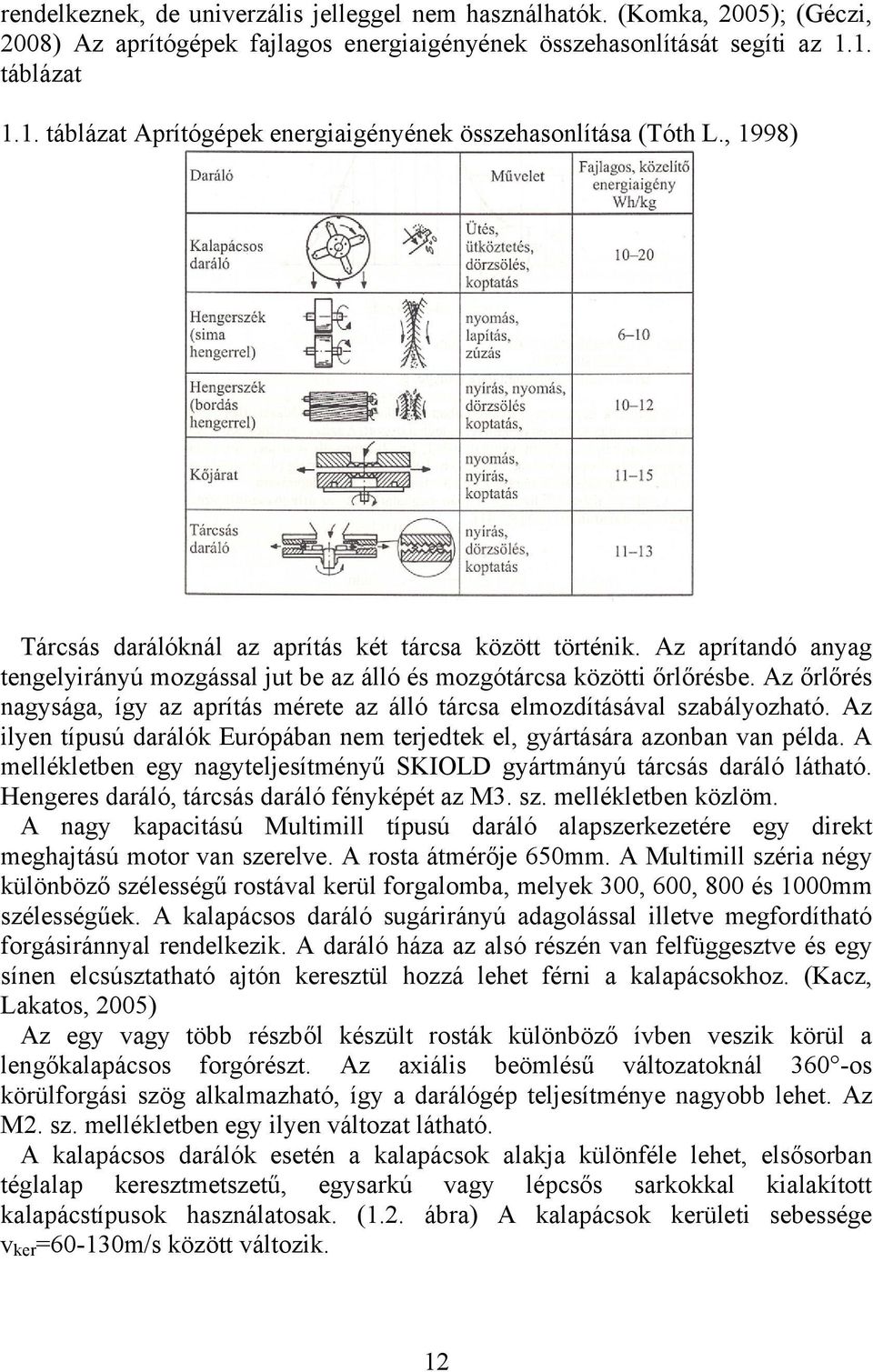 Az aprítandó anyag tengelyirányú mozgással jut be az álló és mozgótárcsa közötti őrlőrésbe. Az őrlőrés nagysága, így az aprítás mérete az álló tárcsa elmozdításával szabályozható.