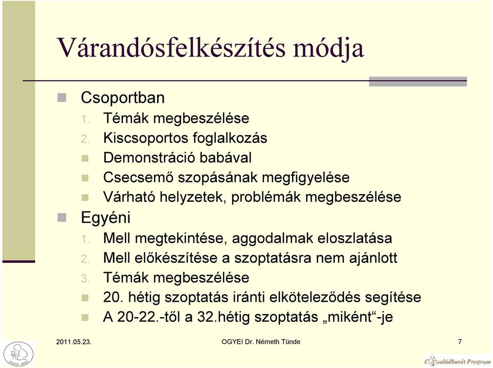 megbeszélése Egyéni 1. Mell megtekintése, aggodalmak eloszlatása 2.