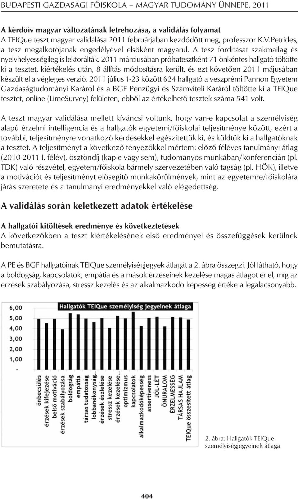 2011 márciusában próbatesztként 71 önkéntes hallgató töltötte ki a tesztet, kiértékelés után, 8 állítás módosításra került, és ezt követôen 2011 májusában készült el a végleges verzió.