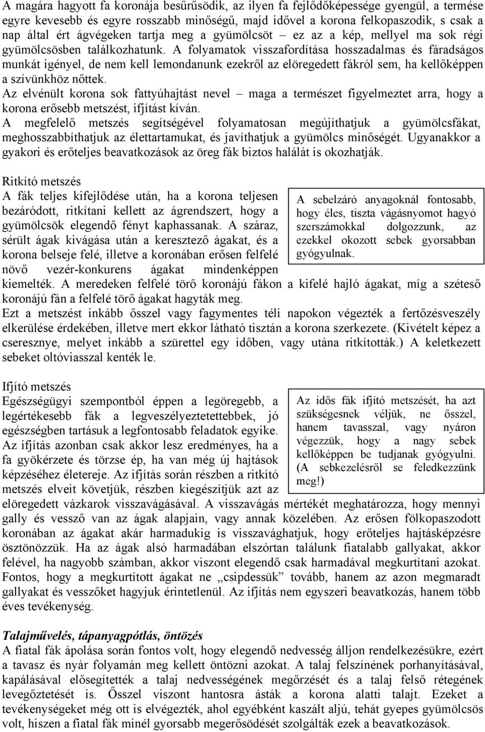 A folyamatok visszafordítása hosszadalmas és fáradságos munkát igényel, de nem kell lemondanunk ezekről az elöregedett fákról sem, ha kellőképpen a szívünkhöz nőttek.