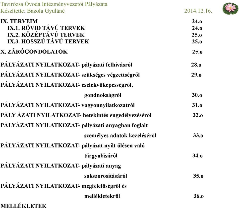 o PÁLYÁZATI NYILATKOZAT- vagyonnyilatkozatról 31.o PÁLY ÁZATI NYILATKOZAT- betekintés engedélyezéséről 32.