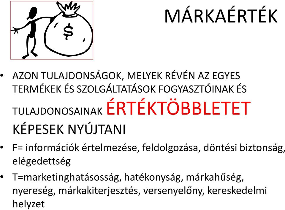 értelmezése, feldolgozása, döntési biztonság, elégedettség T=marketinghatásosság,