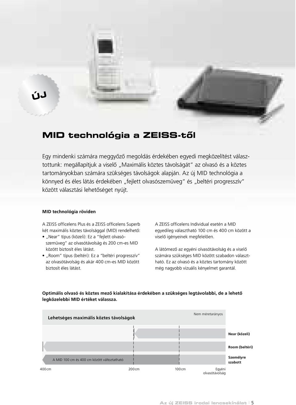 MID technológia röviden A ZEISS officelens Plus és a ZEISS officelens Superb két maximális köztes távolsággal (MID) rendelhetô: Near típus (közeli): Ez a fejlett olvasószemüveg az olvasótávolság és