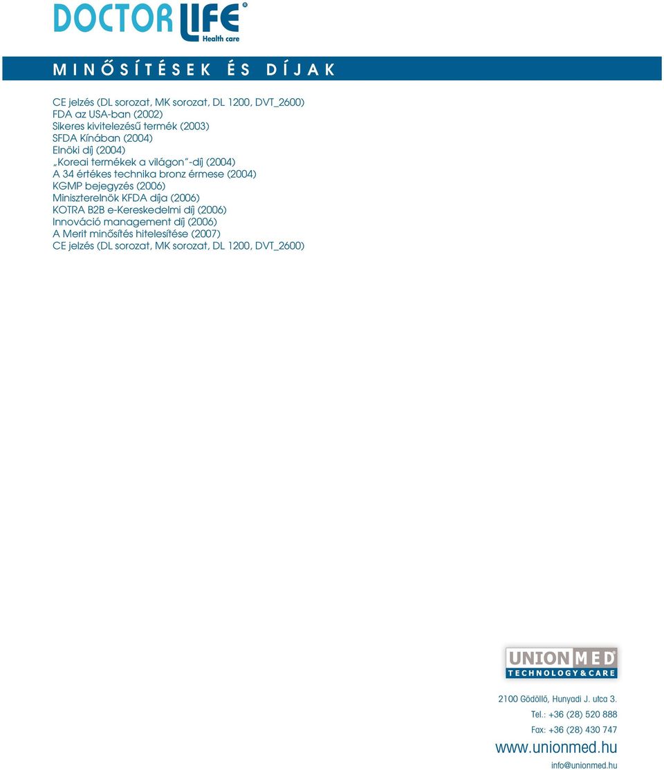 Miniszterelnök KFDA díja (2006) KOTRA B2B e-kereskedelmi díj (2006) Innováció management díj (2006) A Merit minôsítés hitelesítése (2007) CE