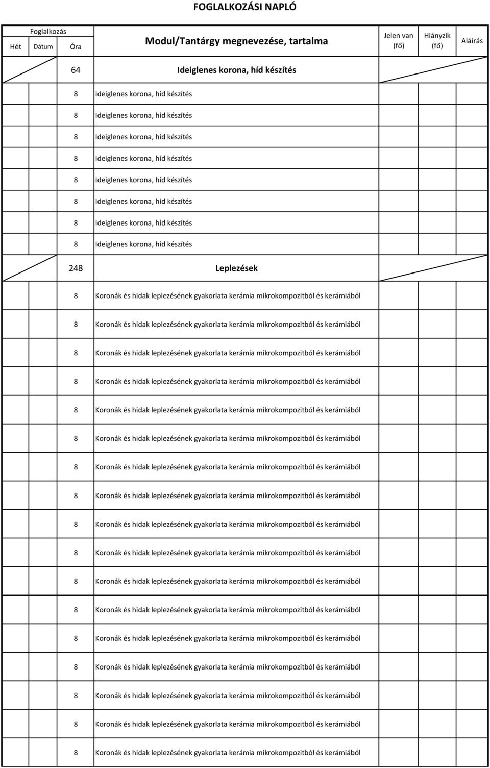 Foglalkozási napló a 20 /20. tanévre - PDF Ingyenes letöltés