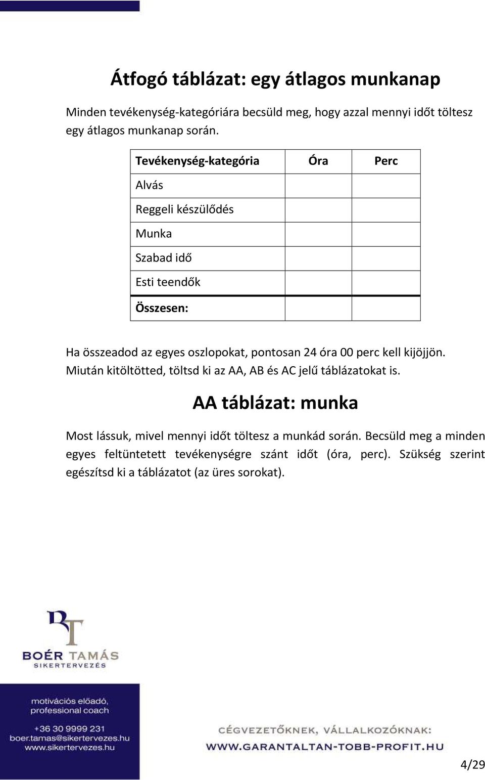 perc kell kijöjjön. Miután kitöltötted, töltsd ki az AA, AB és AC jelű táblázatokat is.