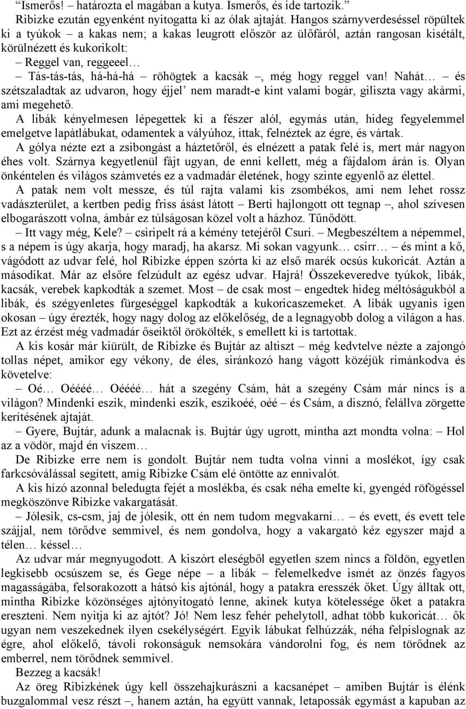 röhögtek a kacsák, még hogy reggel van! Nahát és szétszaladtak az udvaron, hogy éjjel nem maradt-e kint valami bogár, giliszta vagy akármi, ami megehető.