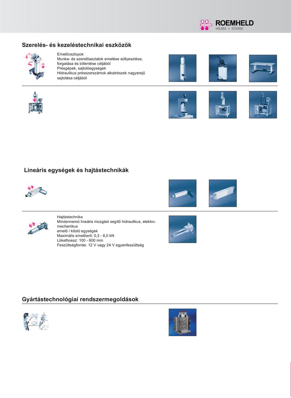 hajtástechnikák Hajtástechnika Mindennemű lineáris mozgást segítő hidraulikus, elektromechanikus emelő / kitoló egységek