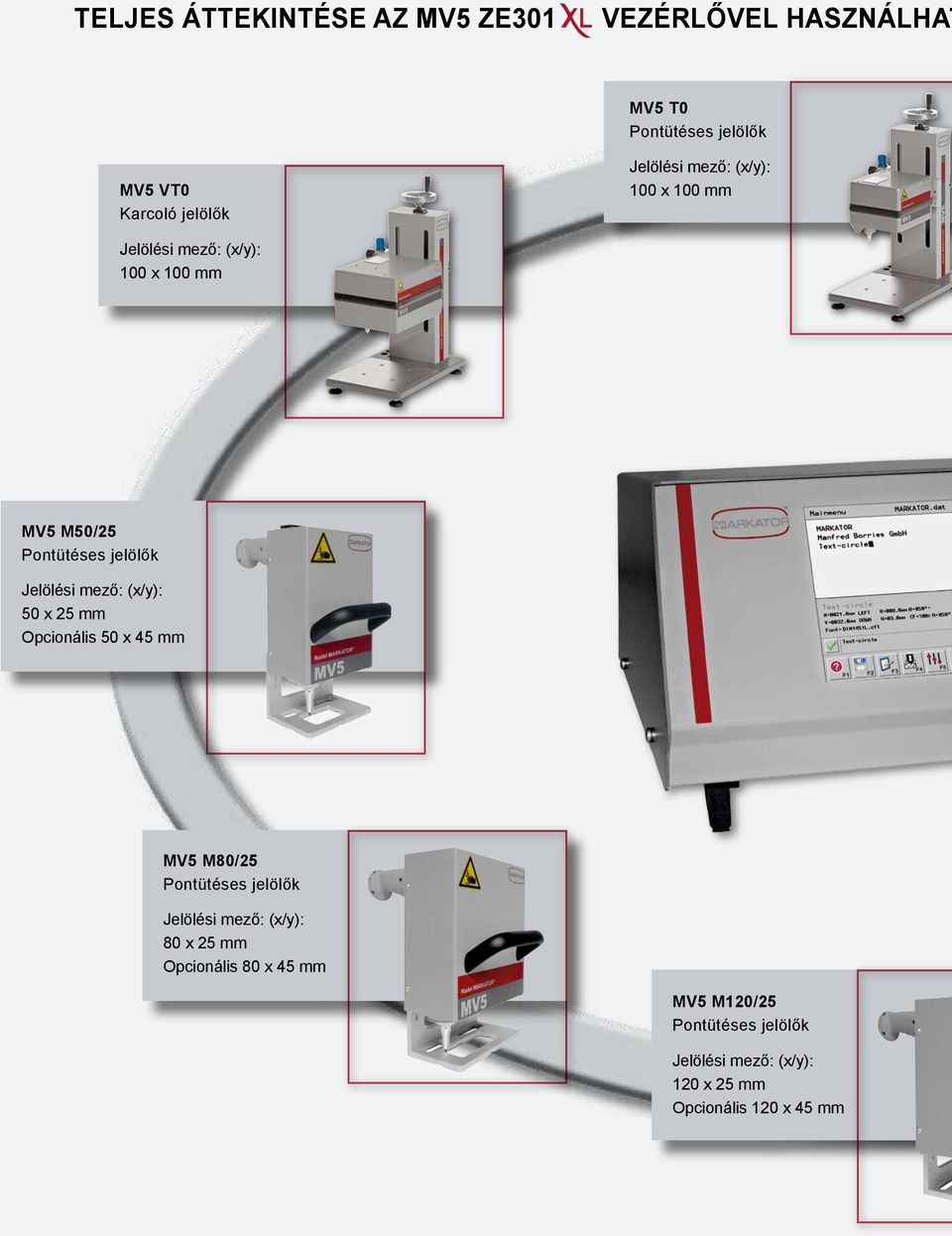 50 x 25 mm Opcionális 50 x 45 mm MV5 M80/25 Pontütéses jelölők 80 x 25 mm