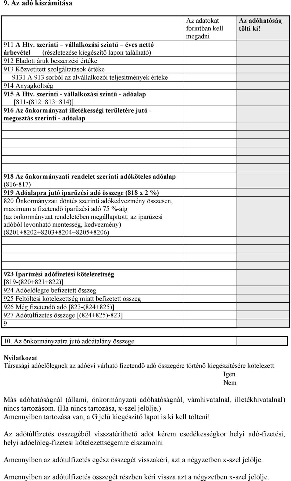 teljesítmények értéke 914 Anyagköltség 915 A Htv.