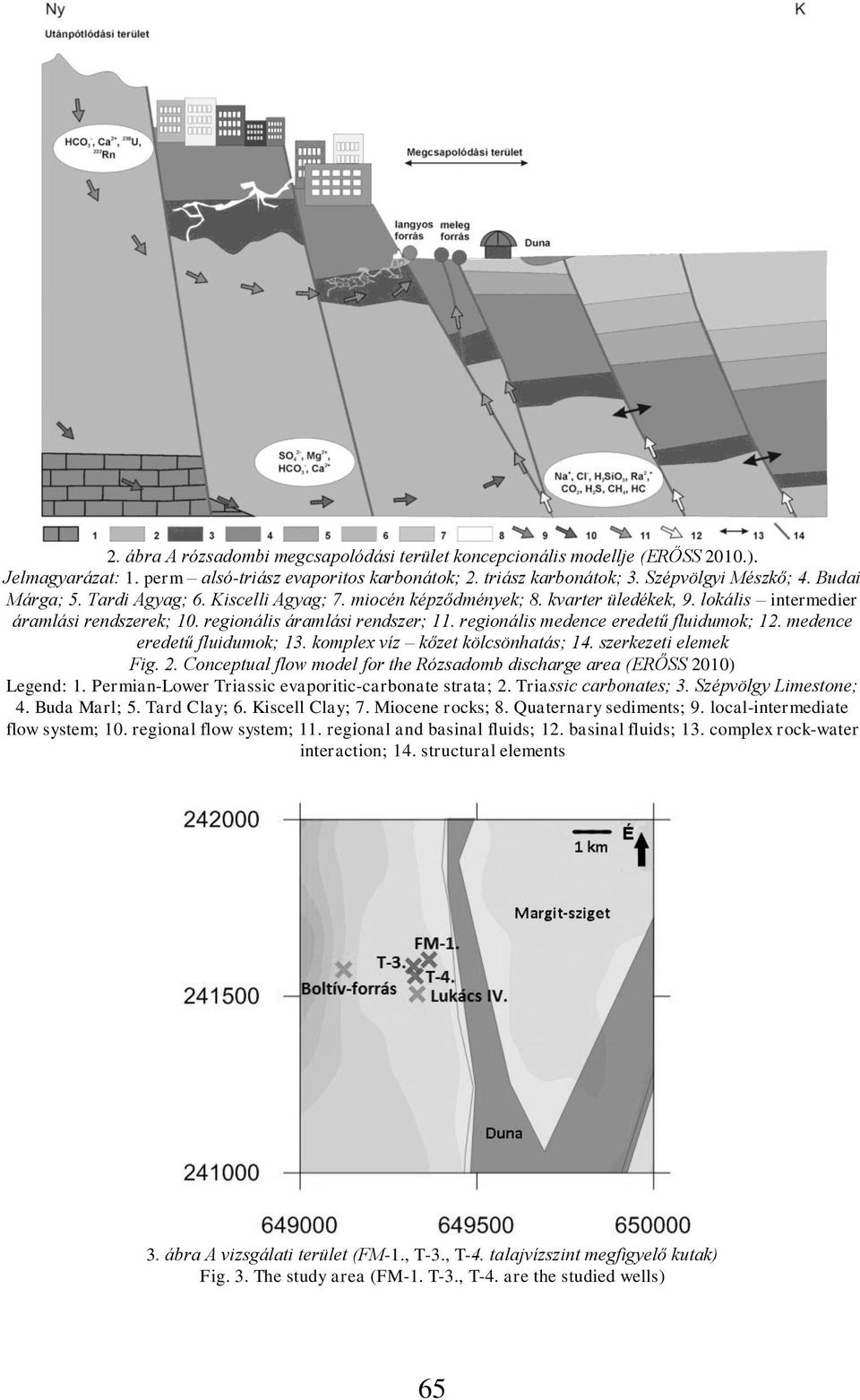 regionális medence eredetű fluidumok; 12. medence eredetű fluidumok; 13. komplex víz kőzet kölcsönhatás; 14. szerkezeti elemek Fig. 2.