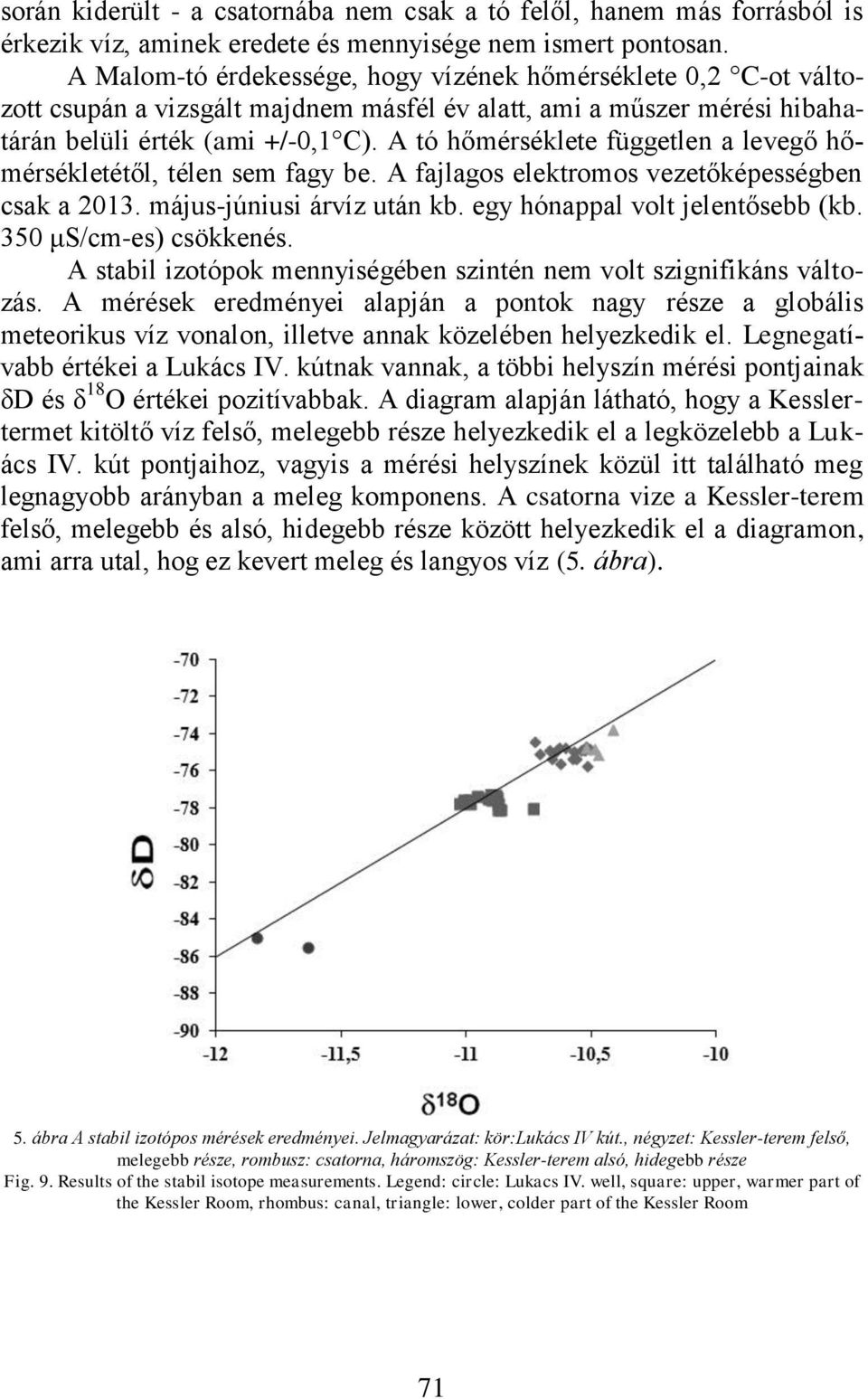 A tó hőmérséklete független a levegő hőmérsékletétől, télen sem fagy be. A fajlagos elektromos vezetőképességben csak a 2013. május-júniusi árvíz után kb. egy hónappal volt jelentősebb (kb.