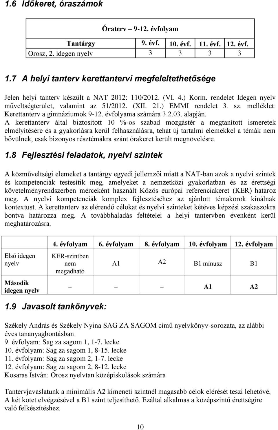) EMMI rendelet 3. sz. melléklet: Kerettanterv a gimnáziumok 9-12. évfolyama számára 3.2.03. alapján.