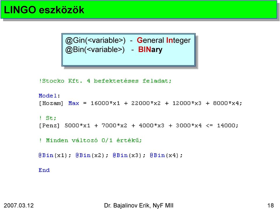 Integer @Bin(<variable>) -