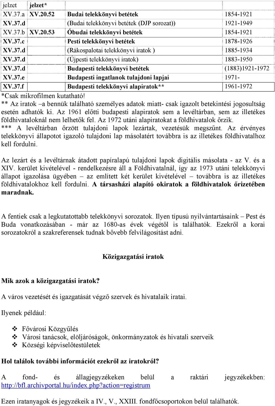 37.f Budapesti telekkönyvi alapiratok** 1961-1972 *Csak mikrofilmen kutatható! ** Az iratok a bennük található személyes adatok miatt- csak igazolt betekintési jogosultság esetén adhatók ki.