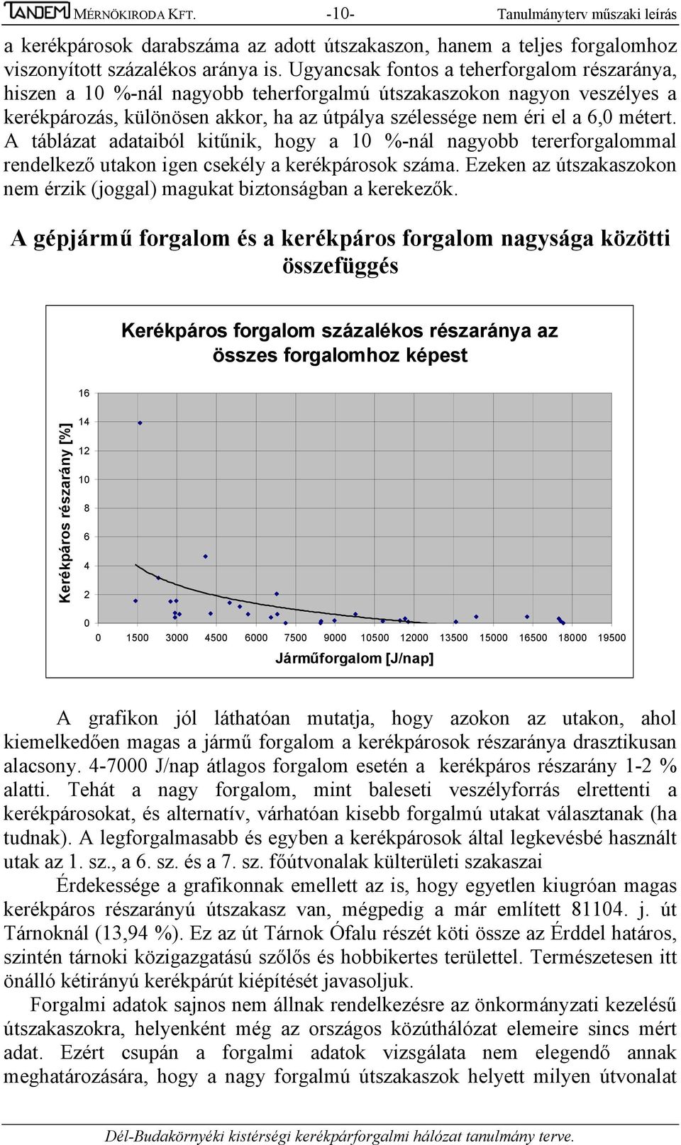 A táblázat adataiból kitűnik, hogy a 10 %-nál nagyobb tererforgalommal rendelkező utakon igen csekély a kerékpárosok száma. Ezeken az útszakaszokon nem érzik (joggal) magukat biztonságban a kerekezők.