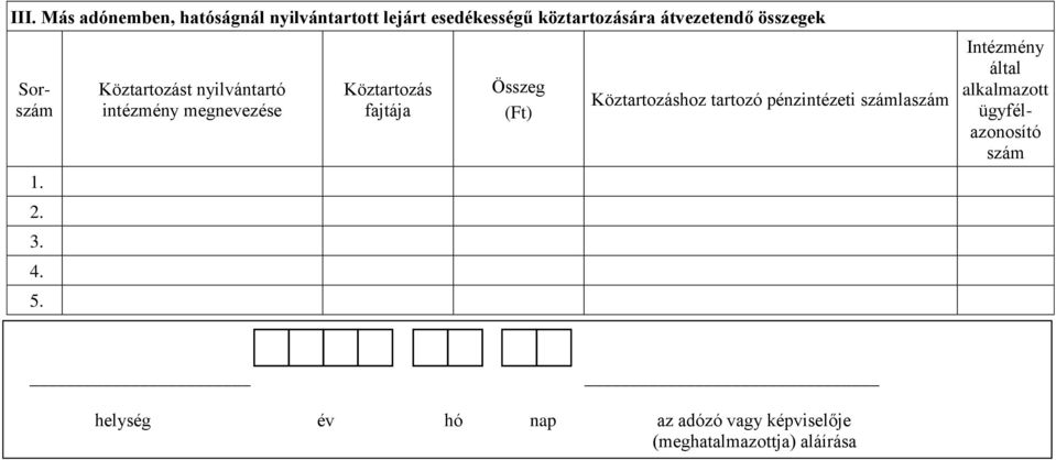Köztartozást nyilvántartó intézmény megnevezése Köztartozás fajtája Összeg (Ft)