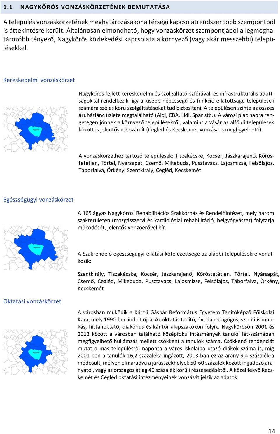Kereskedelmi vonzáskörzet Nagykőrös fejlett kereskedelmi és szolgáltató-szférával, és infrastrukturális adottságokkal rendelkezik, így a kisebb népességű és funkció-ellátottságú települések számára