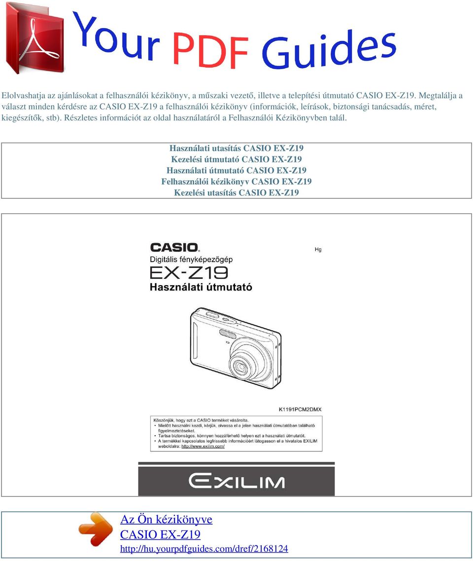 Az Ön kézikönyve CASIO EX-Z19 - PDF Free Download