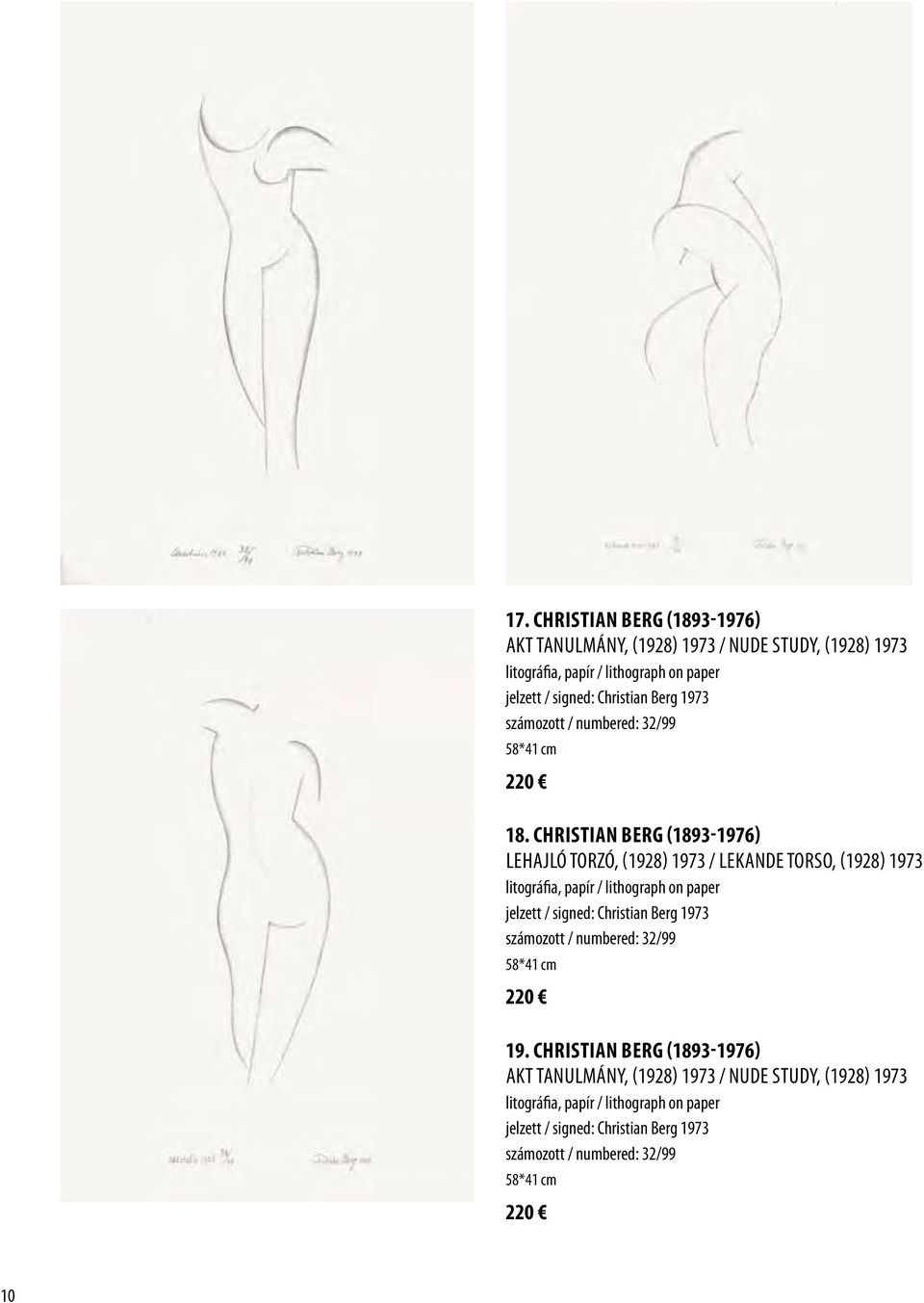 Christian Berg (1893-1976) LEHAJLó TORZó, (1928) 1973 / LEKANDE TORSO, (1928) 1973 litográfia, papír / lithograph on paper jelzett / signed: Christian