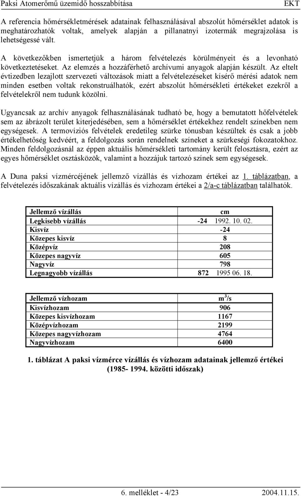 Az eltelt évtizedben lezajlott szervezeti változások miatt a felvételezéseket kísérő mérési adatok nem minden esetben voltak rekonstruálhatók, ezért abszolút hőmérsékleti értékeket ezekről a