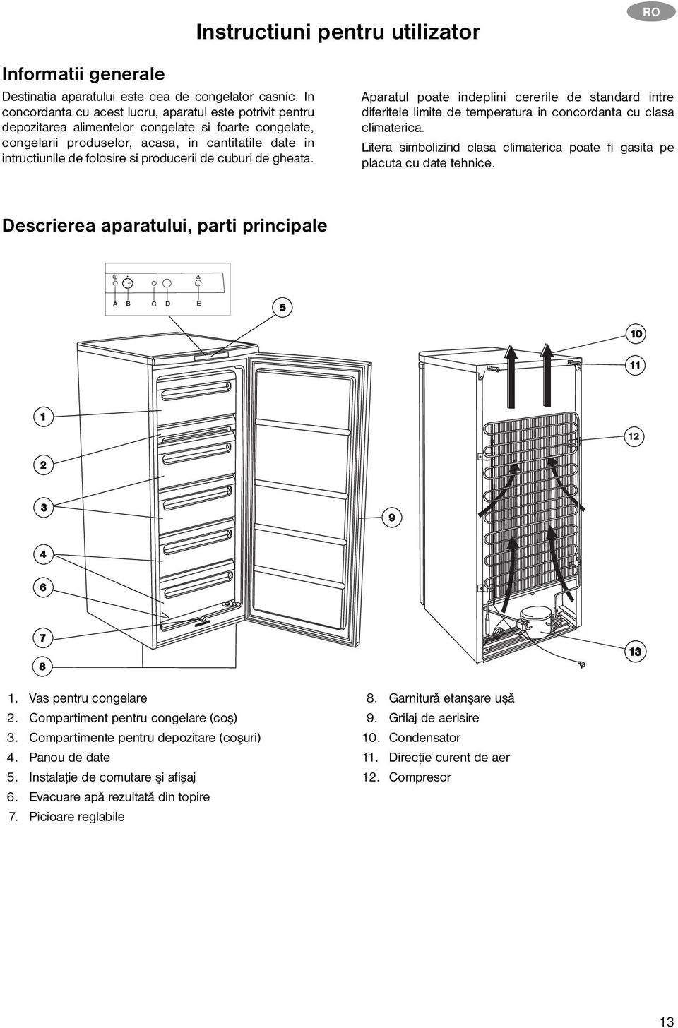 producerii de cuburi de gheata. Aparatul poate indeplini cererile de standard intre diferitele limite de temperatura in concordanta cu clasa climaterica.