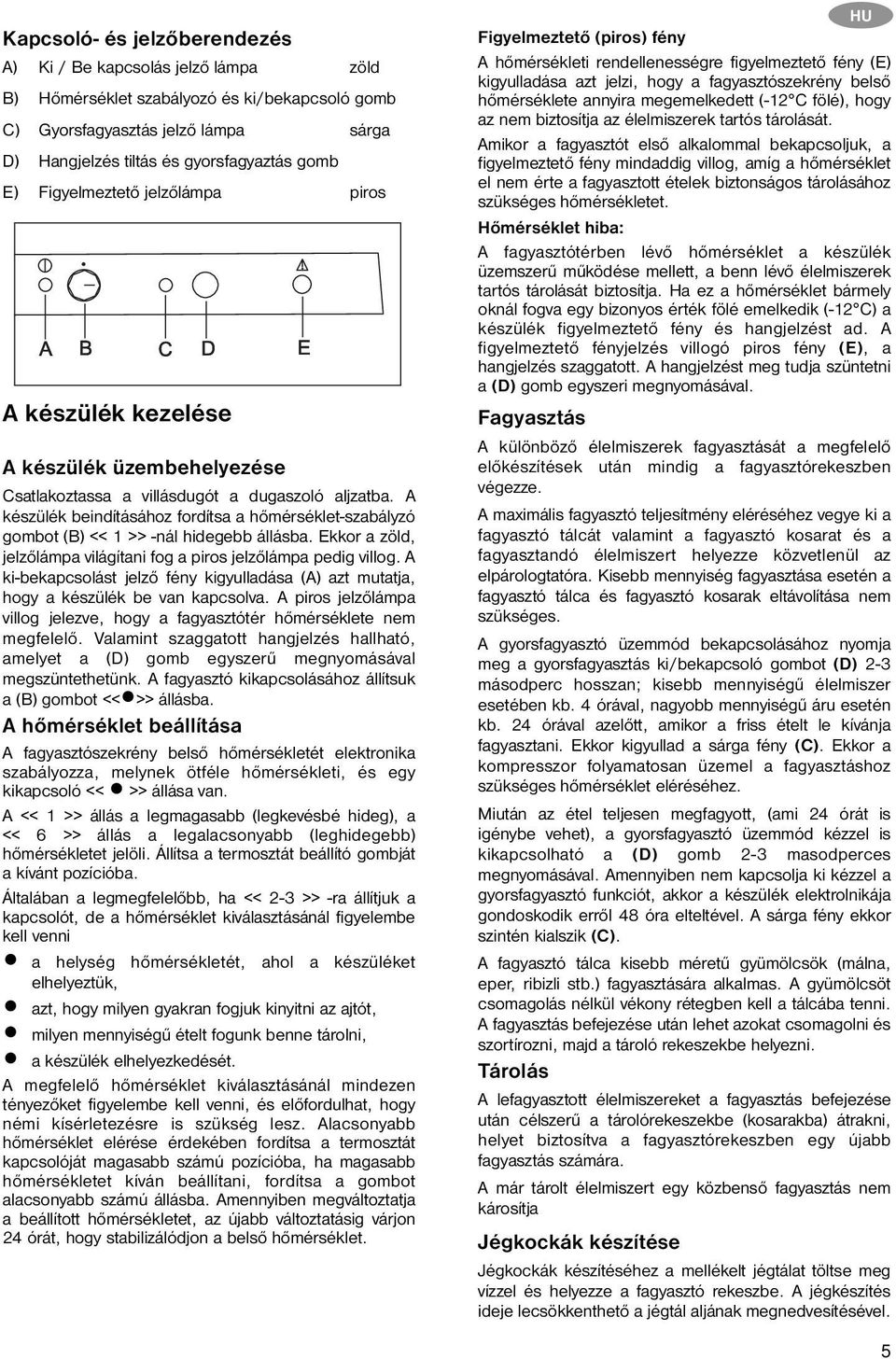 A készülék beindításához fordítsa a hőmérséklet-szabályzó gombot (B) << 1 >> -nál hidegebb állásba. Ekkor a zöld, jelzőlámpa világítani fog a piros jelzőlámpa pedig villog.