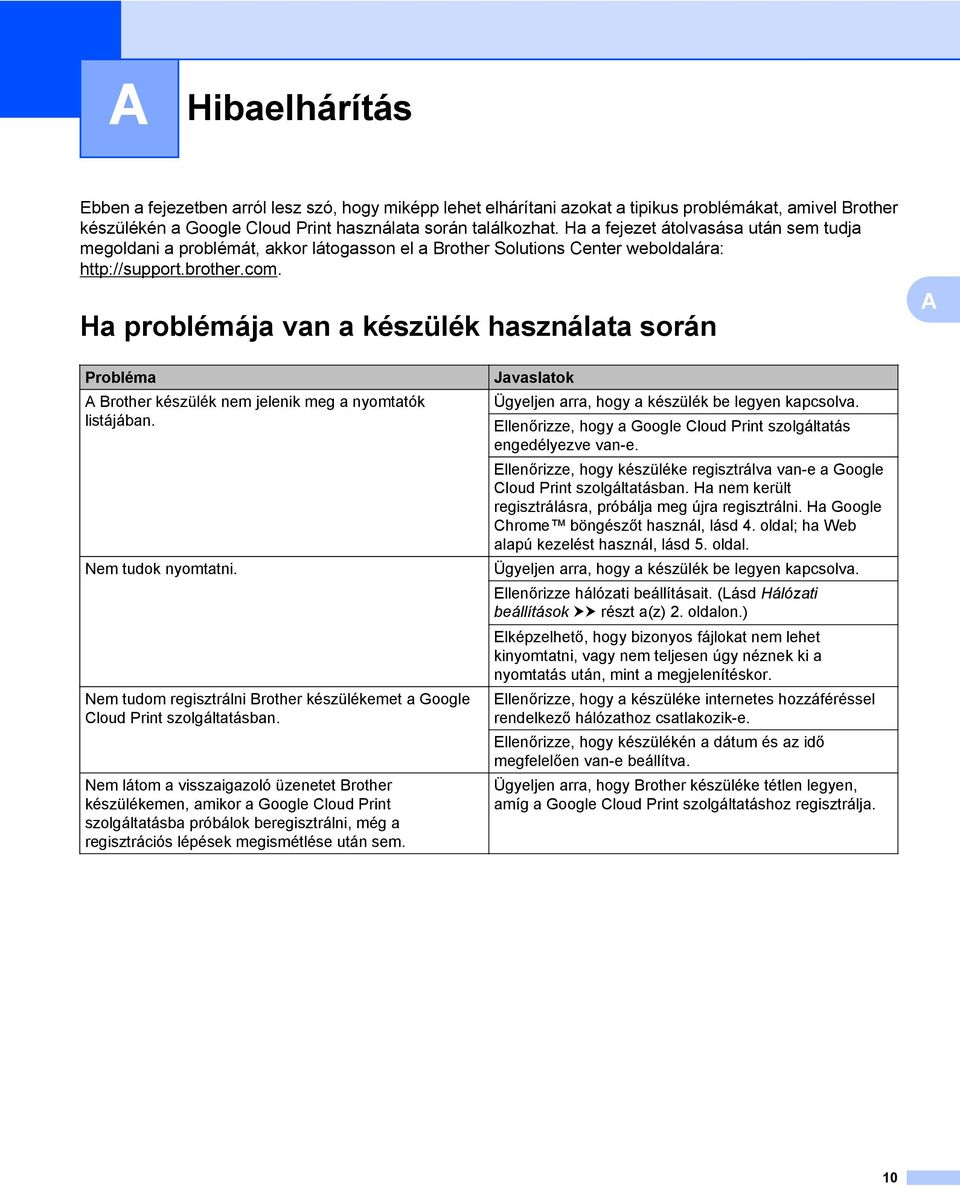 Ha problémája van a készülék használata során A Probléma A Brother készülék nem jelenik meg a nyomtatók listájában. Nem tudok nyomtatni.