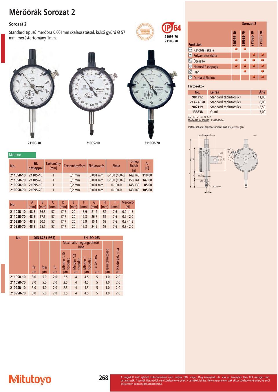 Standard tapintócsúcs 8,00 902119 Standard tapintócsúcs 15,50 136838 Gumi 7,00 902119 : 2110S-70-hez 21Z320 és 136838 : 2109S-70-hez at és tapintócsúcsokat lásd a fejezet végén.