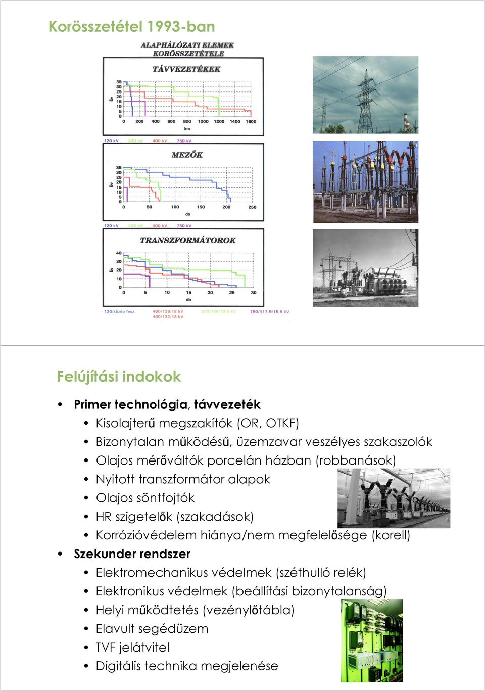 szigetelők (szakadások) Korrózióvédelem hiánya/nem megfelelősége (korell) Szekunder rendszer Elektromechanikus védelmek (széthulló relék)