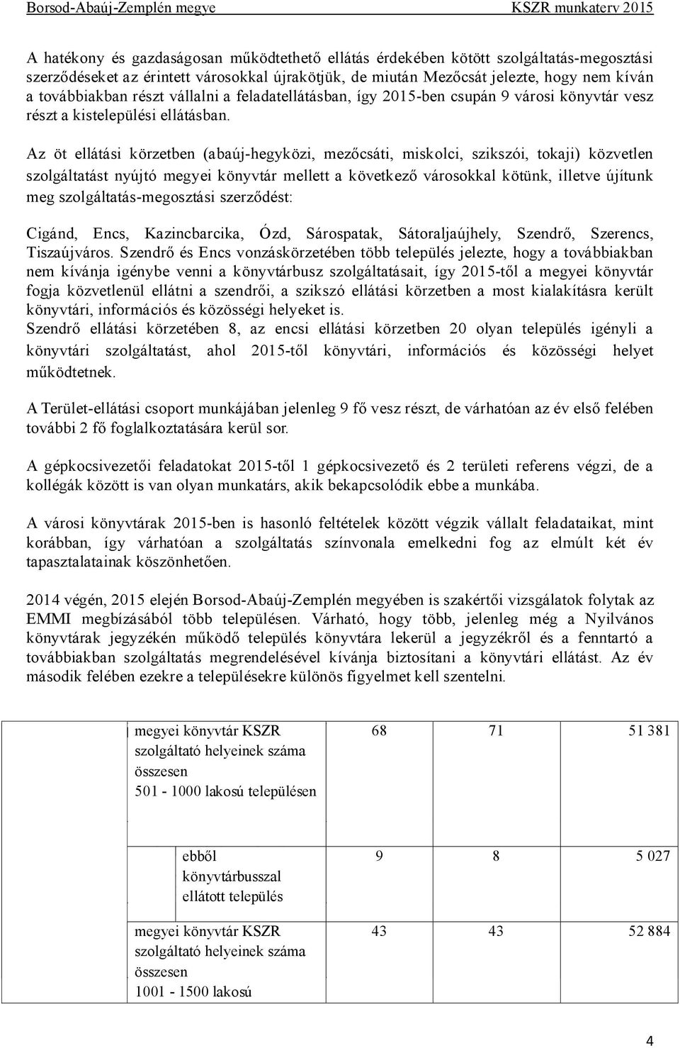 Az öt ellátási körzetben (abaúj-hegyközi, mezőcsáti, miskolci, szikszói, tokaji) közvetlen szolgáltatást nyújtó megyei könyvtár mellett a következő városokkal kötünk, illetve újítunk meg