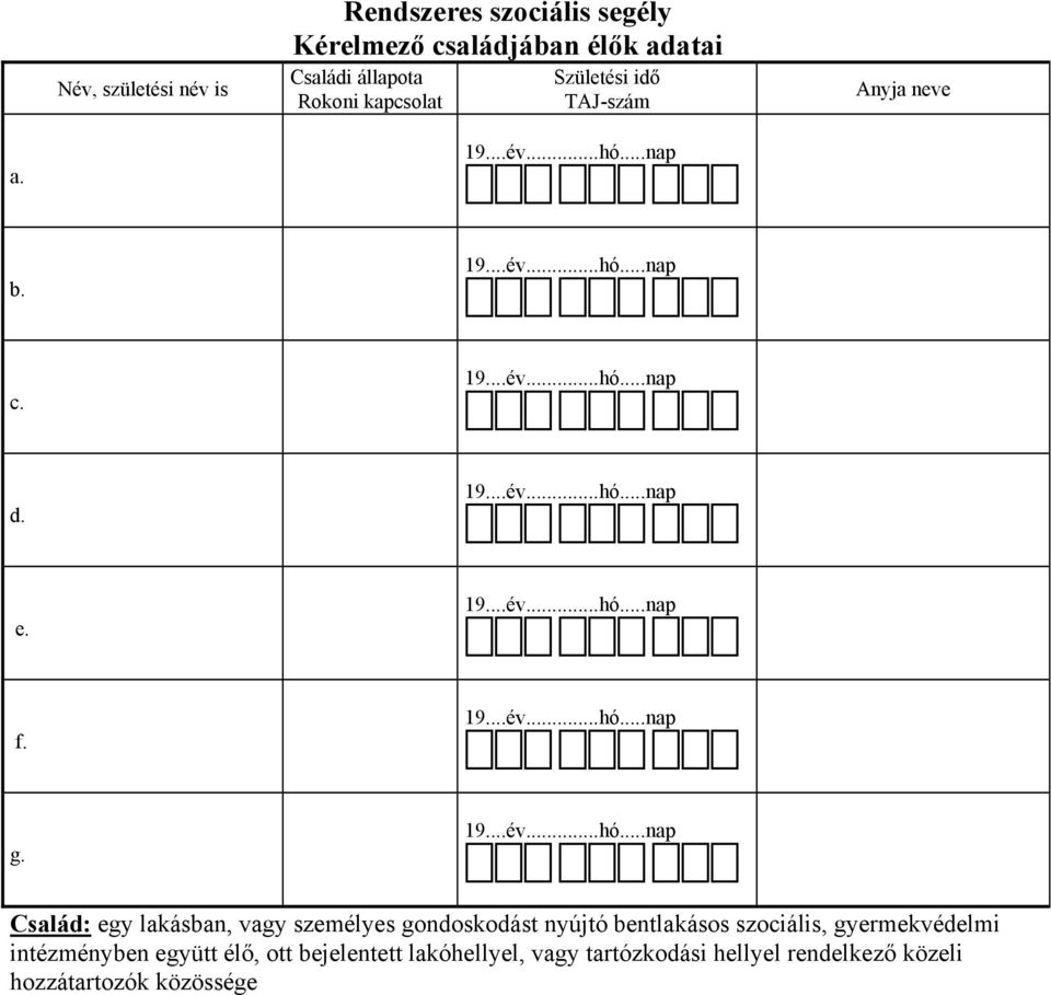 Család: egy lakásban, vagy személyes gondoskodást nyújtó bentlakásos szociális, gyermekvédelmi