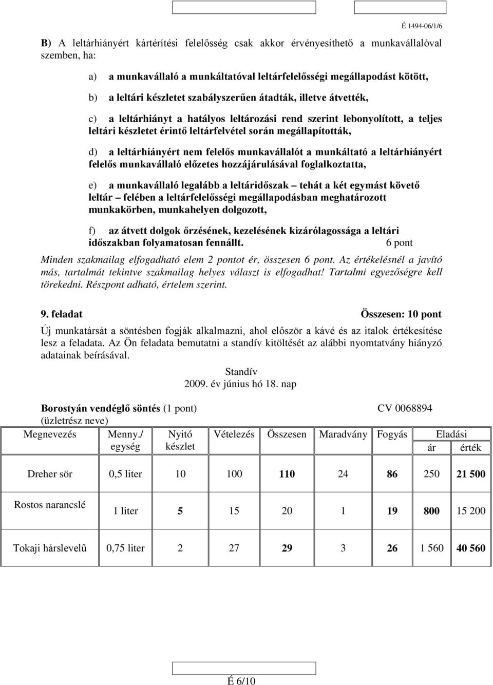 leltárhiányért nem felelős munkavállalót a munkáltató a leltárhiányért felelős munkavállaló előzetes hozzájárulásával foglalkoztatta, e) a munkavállaló legalább a leltáridőszak tehát a két egymást