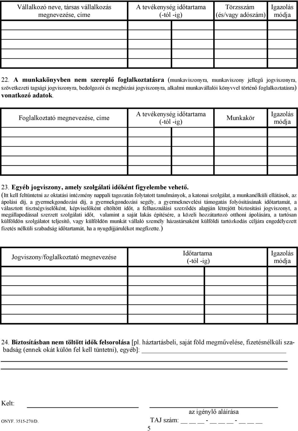 könyvvel történő foglalkoztatásra) vonatkozó adatok. Foglalkoztató megnevezése, címe A tevékenység időtartama Munkakör gazolás 23. Egyéb jogviszony, amely szolgálati időként figyelembe vehető.