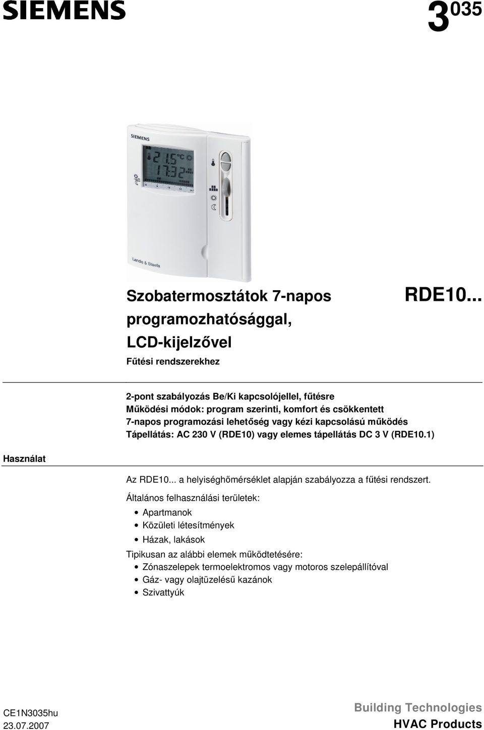 Szobatermosztátok 7-napos programozhatósággal, LCD-kijelzővel - PDF  Ingyenes letöltés