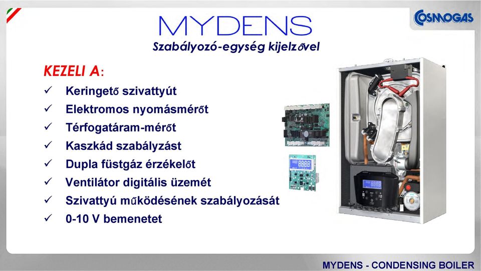 Kaszkád szabályzást Dupla füstgáz érzékelőt Ventilátor