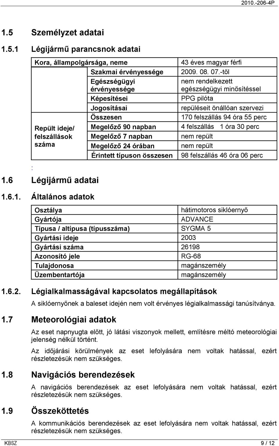 -től nem rendelkezett egészségügyi minősítéssel PPG pilóta repüléseit önállóan szervezi 17