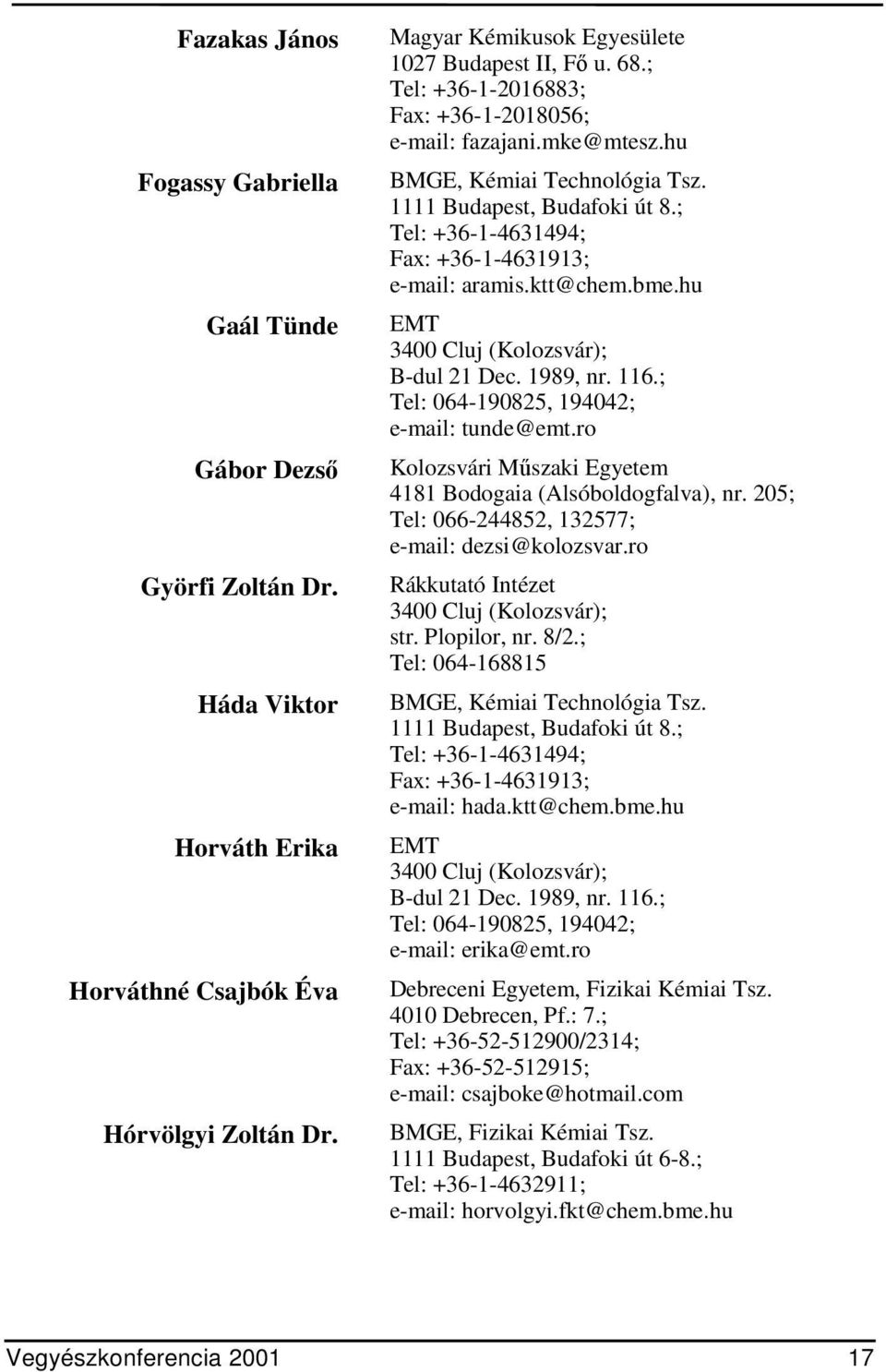 bme.hu EMT B-dul 21 Dec. 1989, nr. 116.; Tel: 064-190825, 194042; e-mail: tunde@emt.ro Kolozsvári Műszaki Egyetem 4181 Bodogaia (Alsóboldogfalva), nr.