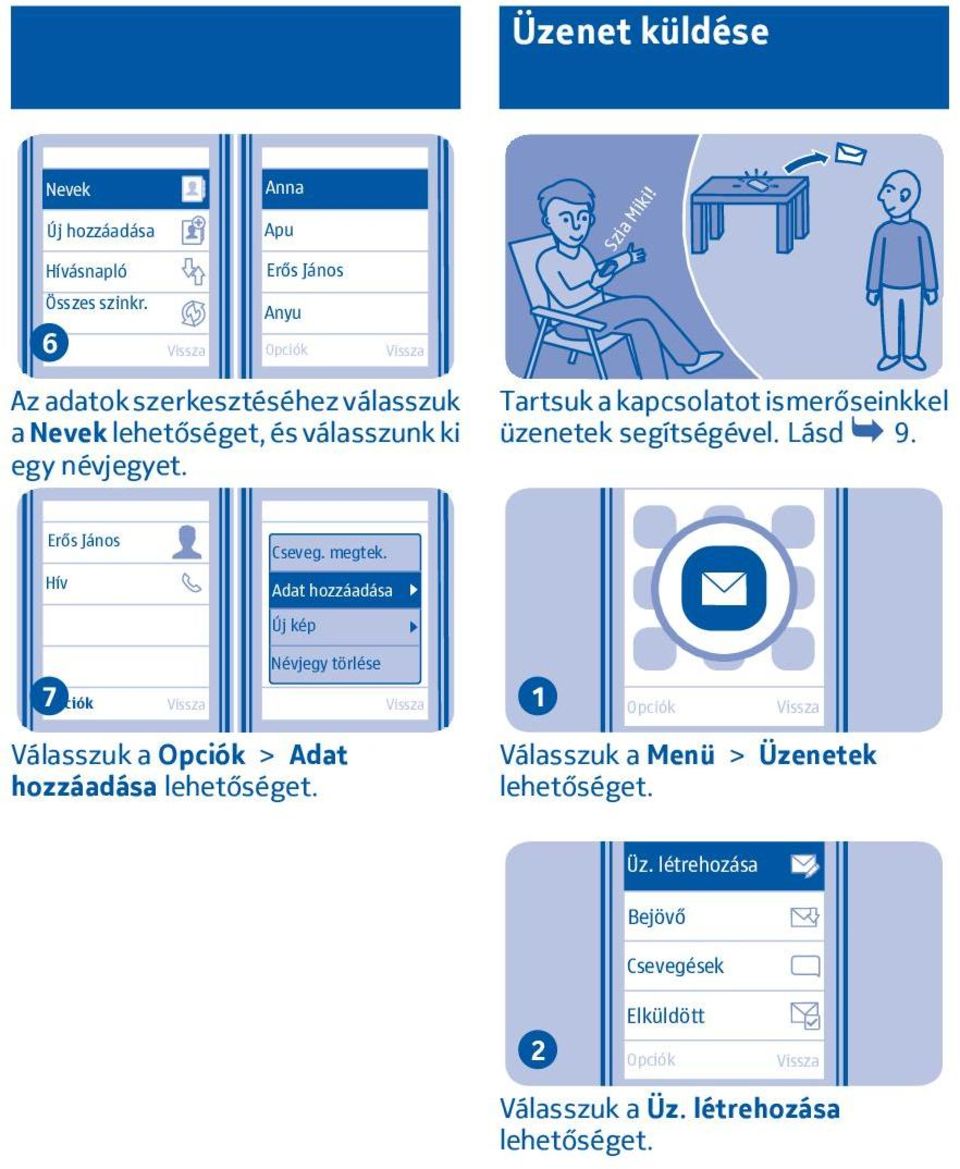 Tartsuk a kapcsolatot ismerőseinkkel üzenetek segítségével. Lásd 9. Erős János Hív Cseveg. megtek.